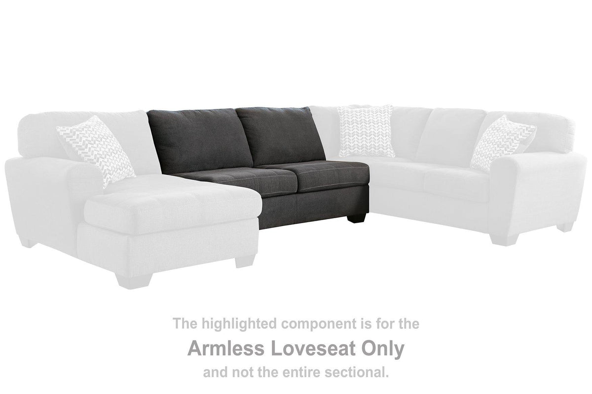 Ashley Furniture Ambee 3-piece sectional with chaise, showcasing plush fabric upholstery and modern design for stylish living spaces.