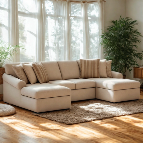 Ashley Furniture Lennox sectional with double chaise, showcasing plush upholstery and spacious seating arrangement.
