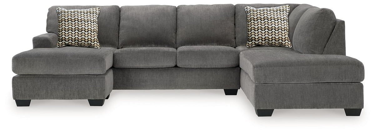 Ashley Furniture Riverfield sectional with chaise, featuring plush cushions and modern design, shown from a head-on view.