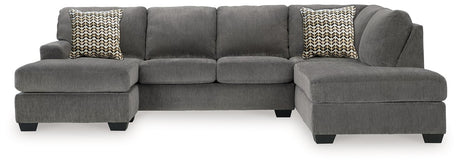 Ashley Furniture Riverfield sectional with chaise, featuring plush cushions and modern design, shown from a head-on view.