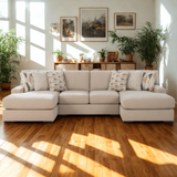 Silverwood sectional sofa with double chaise from Ashley Furniture, featuring plush cushions and modern design in a living room setting.