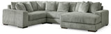 Ashley Furniture Lindyn sectional with chaise in neutral fabric, featuring plush cushions and modern design.