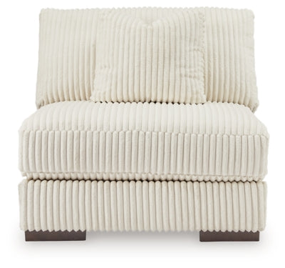 Ashley Furniture Lindyn sectional with chaise showing plush fabric upholstery and modern design from a head-on perspective.