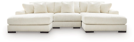 Ashley Furniture Lindyn sectional with double chaise, featuring plush fabric and modern design, shown from a head-on angle.