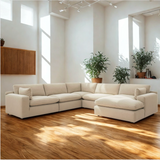 Ashley Furniture Atlas Cloud corner sectional with chaise, 5-piece living room sofa set, showing plush fabric and left-facing chaise.