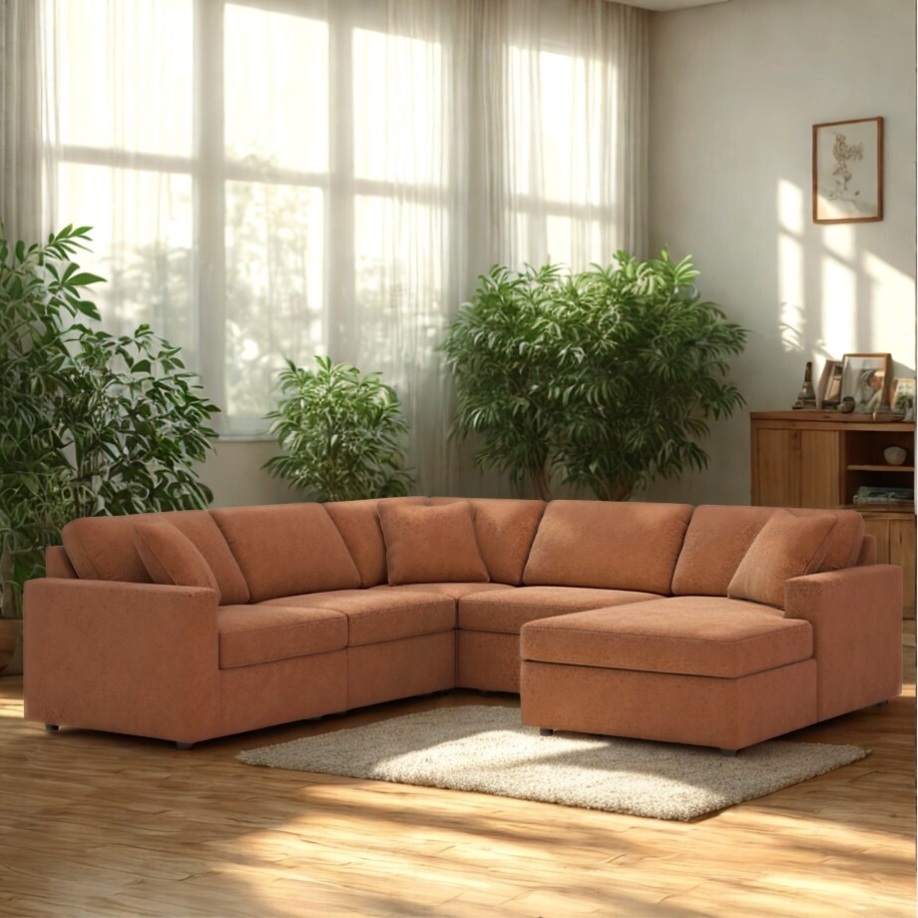 Ashley Furniture Modmax corner sectional with left chaise, 5-piece living room sofa set, featuring plush cushions and modern design.