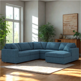 Ashley Furniture Modmax corner sectional with chaise, oyster color, 5-piece living room sofa set, featuring a left chaise and modern design.