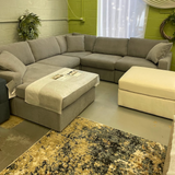 Ashley Furniture Modmax corner sectional with chaise, oyster fabric, left chaise, 5-piece living room sofa set, modern design.