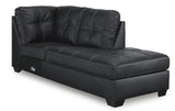 Ashley Furniture Barlin Mills sectional with chaise, showcasing a comfortable fabric sofa with a spacious chaise lounge.