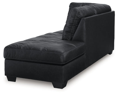 Ashley Furniture Barlin Mills sectional with chaise, showing a stylish fabric sofa with chaise lounge from an angled view.