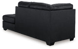 Ashley Furniture Barlin Mills sectional with chaise, showing the back view of the plush fabric sofa with extended chaise lounge.