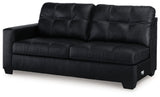 Ashley Furniture Barlin Mills sectional with chaise, showing a modern fabric sofa with a spacious chaise lounge in a stylish living room setting.