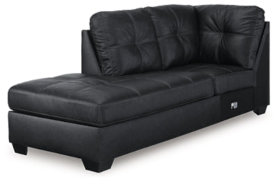 Ashley Furniture Barlin Mills sectional with chaise, showing a modern fabric sofa with chaise lounge and angled view.