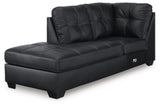 Ashley Furniture Barlin Mills sectional with chaise, showing a modern fabric sofa with chaise lounge and angled view.