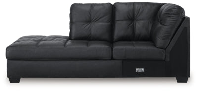 Ashley Furniture Barlin Mills sectional with chaise, showing the beige fabric upholstery and plush cushions from a front view.