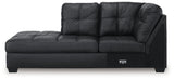 Ashley Furniture Barlin Mills sectional with chaise, showing the beige fabric upholstery and plush cushions from a front view.