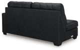 Ashley Furniture Barlin Mills sectional with chaise, showing the back view of the modern fabric sofa in a living room setting.