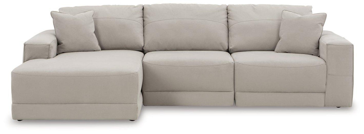 Ashley Furniture Next-Gen Gaucho Sectional Sofa with chaise, modern fabric sectional with plush cushions and wide chaise lounge.