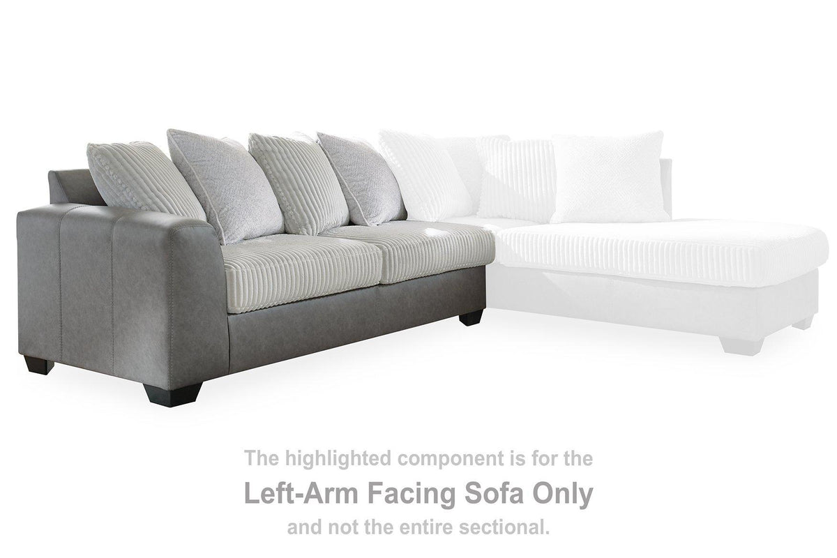 Ashley Furniture Clairette Court sectional with chaise in neutral fabric, featuring plush cushions and modern design.