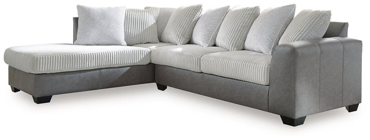 Ashley Furniture Clairette Court sectional with chaise, showing plush fabric, modern design, and spacious seating arrangement.