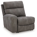 Ashley Furniture Next-Gen DuraPella power reclining sectional viewed from an angle, showcasing plush fabric and modern design.