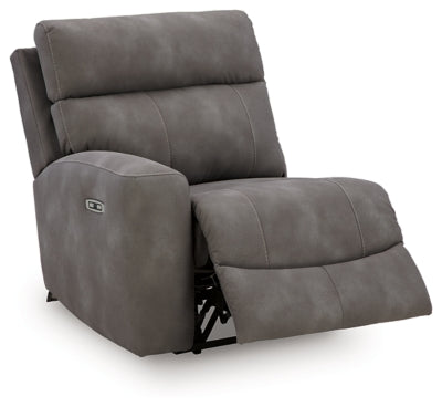 Ashley Furniture Next-Gen DuraPella power reclining sectional shown in an open angle view, showcasing plush cushions and modern design.