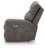 Ashley Furniture Next-Gen DuraPella power reclining sectional with plush cushions and modern design, shown from the side.