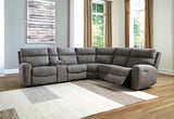 Ashley Furniture Next-Gen DuraPella power reclining sectional with multiple seats and plush cushions, open view of the sectional layout.