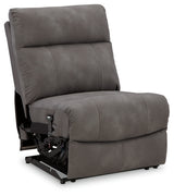 Ashley Furniture Next-Gen DuraPella power reclining sectional shown from an angled closed position, featuring plush cushions and modern design.