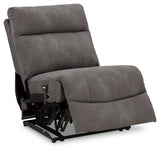 Ashley Furniture Next-Gen DuraPella power reclining sectional with plush cushions, angled open view showing fabric and reclining features.