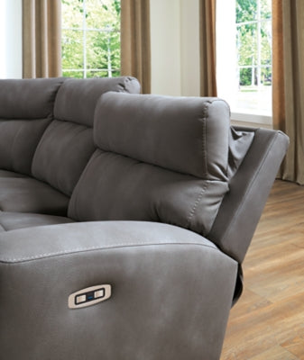 Ashley Furniture Next-Gen DuraPella Power Reclining Sectional with plush cushions and modern design, shown in a detailed close-up image.