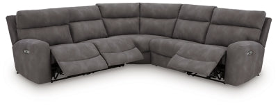 Ashley Furniture Next-Gen DuraPella Power Reclining Sectional with plush cushions and modern design, shown open for reclining.