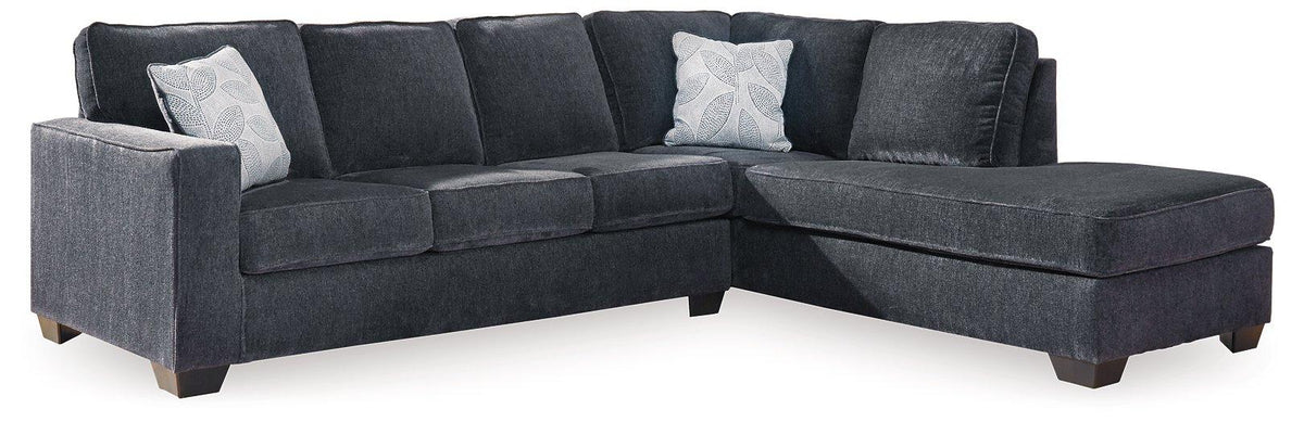 Ashley Furniture Altari sectional with chaise showing plush fabric, modern design, and spacious seating in a stylish living room setting.