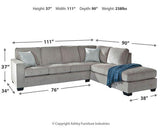 Ashley Furniture Altari sectional with chaise showcasing plush upholstery and modern design in a stylish living room setting.