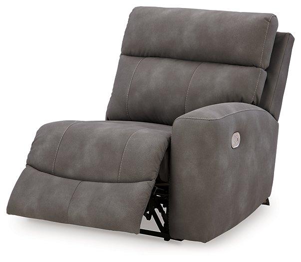 Ashley Furniture Next-Gen DuraPella Power Reclining Sectional Loveseat with Console showing plush fabric, recliner seats, and built-in storage.