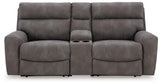 Ashley Furniture Next-Gen DuraPella power reclining sectional loveseat with built-in console, featuring plush fabric and modern design.
