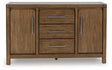 Ashley Furniture Cabalynn Dining Server with wood finish, featuring storage drawers and cabinets for elegant dining room organization.