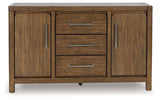 Ashley Furniture Cabalynn Dining Server with wood finish, featuring storage drawers and cabinets for elegant dining room organization.