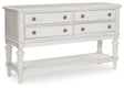 Montelaine dining server by Ashley Furniture with a wooden finish, featuring multiple storage drawers and elegant design.