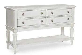 Montelaine dining server by Ashley Furniture, wooden server with storage drawers and open shelving for dining room organization.