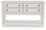 Montelaine dining server by Ashley Furniture featuring a wooden finish and multiple storage drawers and cabinets.