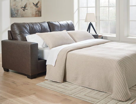Ashley Furniture Barlin Mills sofa sleeper with plush fabric and fold-out bed, showcasing a modern design with comfortable cushions.