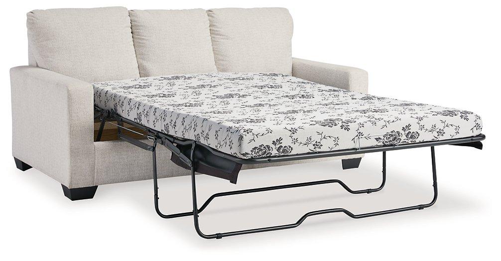 Ashley Furniture Rannis sofa sleeper with plush fabric and convertible design, showcasing its compact, stylish appearance.