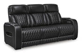 Ashley Boyington Power Reclining Sofa with plush cushions and reclining features, showcasing its modern design and comfortable seating.