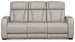 Boyington Power Reclining Sofa by Ashley Furniture, showing the comfortable, plush fabric upholstery and reclining mechanism from a head-on view.