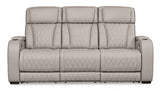 Boyington Power Reclining Sofa by Ashley Furniture, showing plush fabric upholstery and reclining feature in a living room setting.