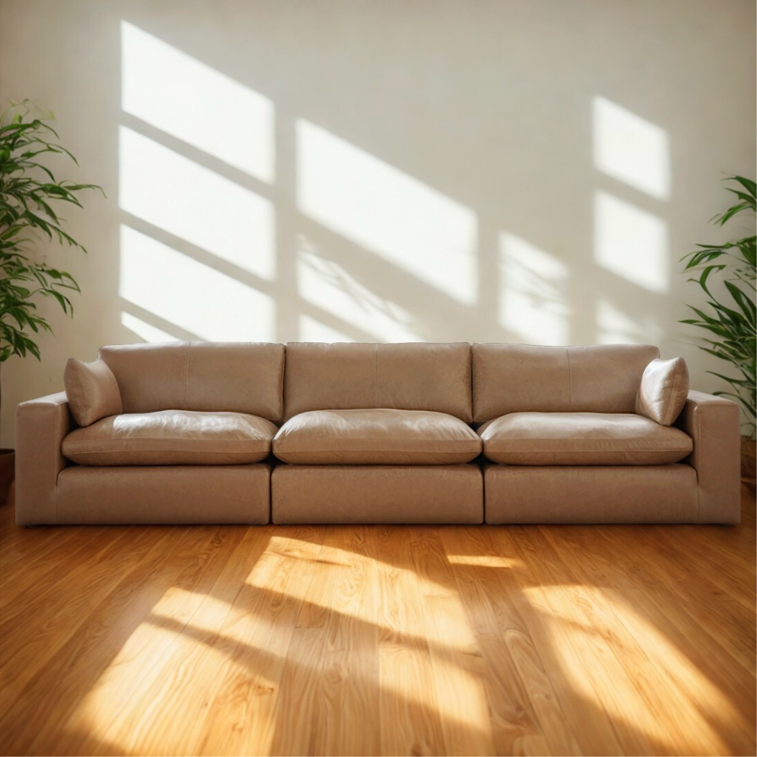Ashley Furniture Atlas Reserve 3-piece modular sofa in caramel with plush cushions and modern design, perfect for living rooms.