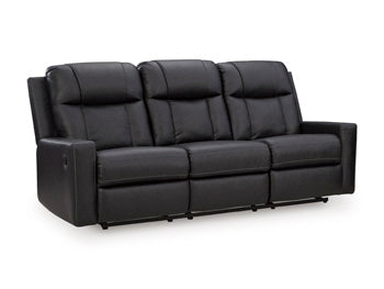 Ashley Furniture Mackmenville reclining sofa shown from a side angle, featuring plush cushions and a modern design.