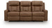 Ashley Furniture Mackmenville Reclining Sofa with plush cushions and wood accents, shown from a front head-on view.