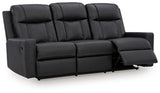 Ashley Furniture Mackmenville reclining sofa, open angle view showing plush cushions and reclining mechanism in a modern living room setting.